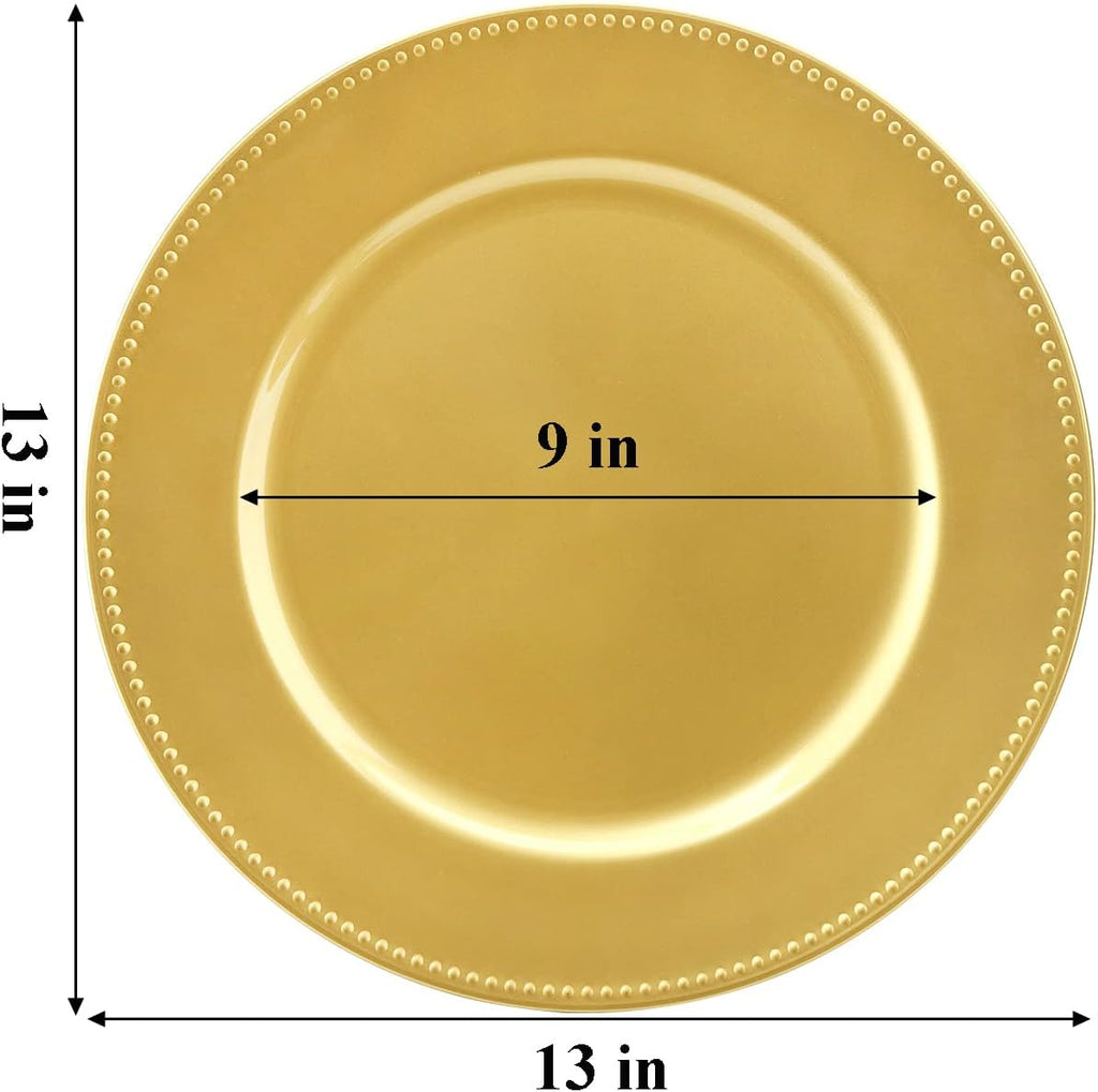 Plastic Gold Charger Plates, 13" Round Beaded Charger Plates for Wedding, Catering Event, Tabletop Decor - Set of 12