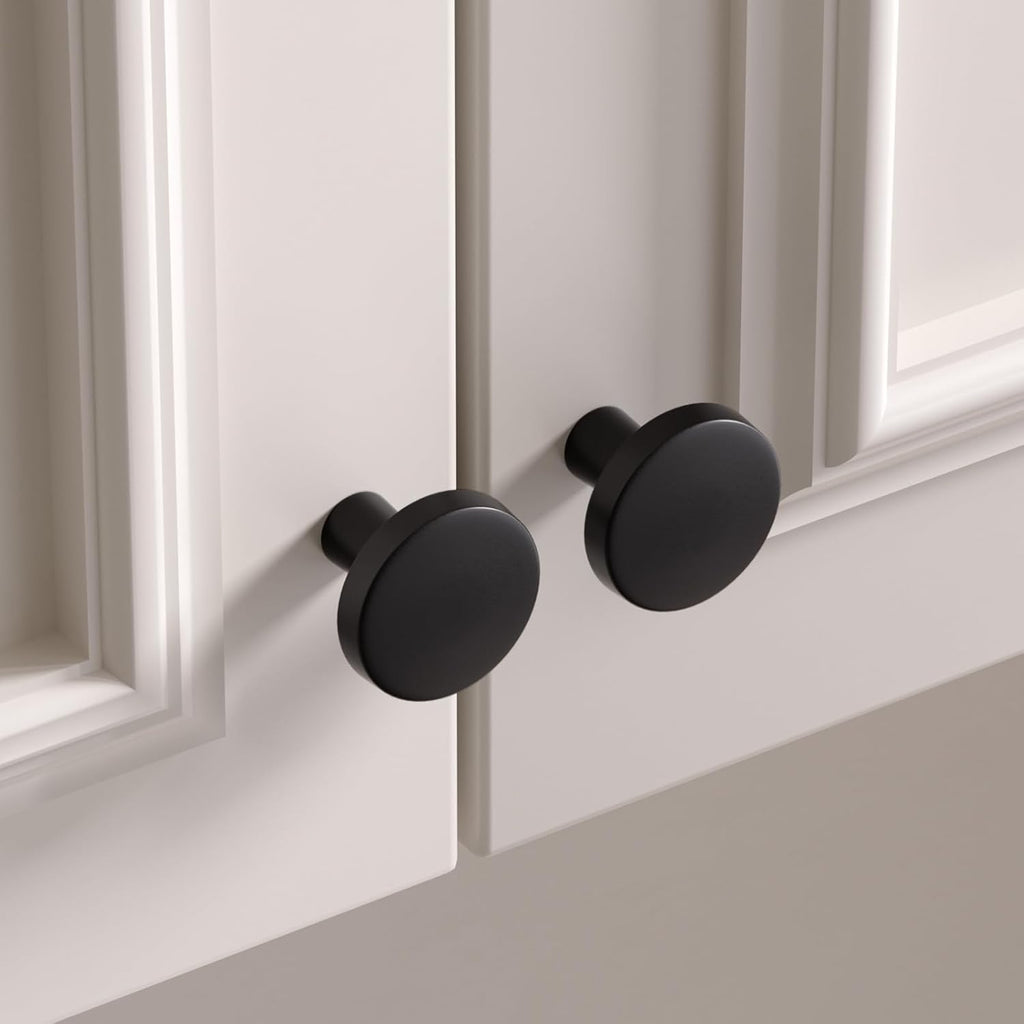 30 Pack Matte Black Cabinet Knobs Hardware Handles Round Dresser Drawer Knob Bifold Modern Cabinets Pulls,1.27 Inch