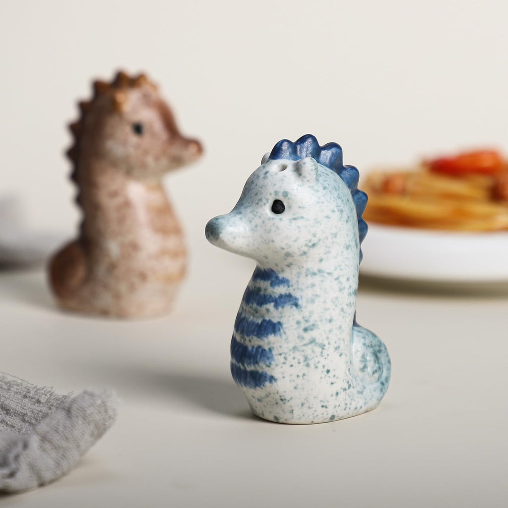 Ceramic Cute Sea Horse Salt & Pepper Shakers Set, Hand-Painted Sea Animals Salt and Pepper Shakers, Set - Set of 2