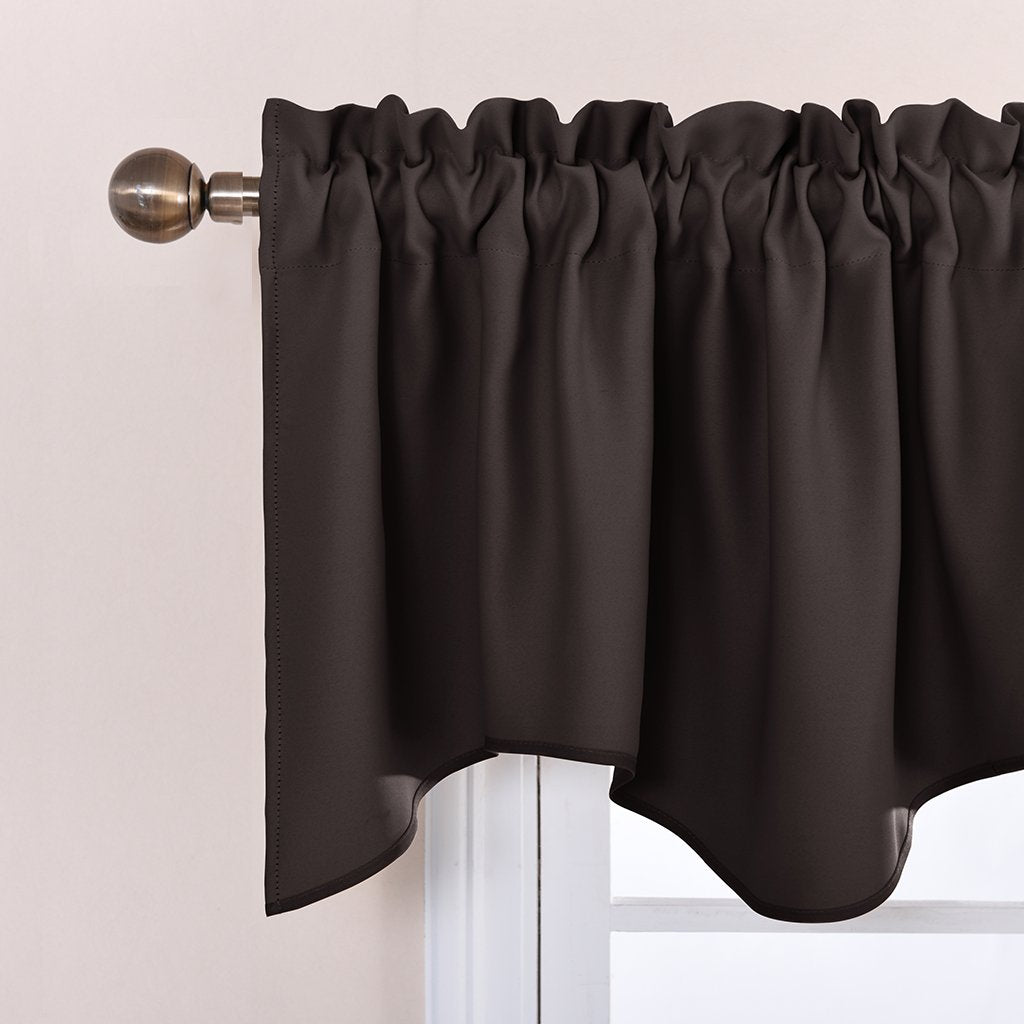 2 Panels Brown Kitchen Blackout Valances for Windows, 42W x 18L