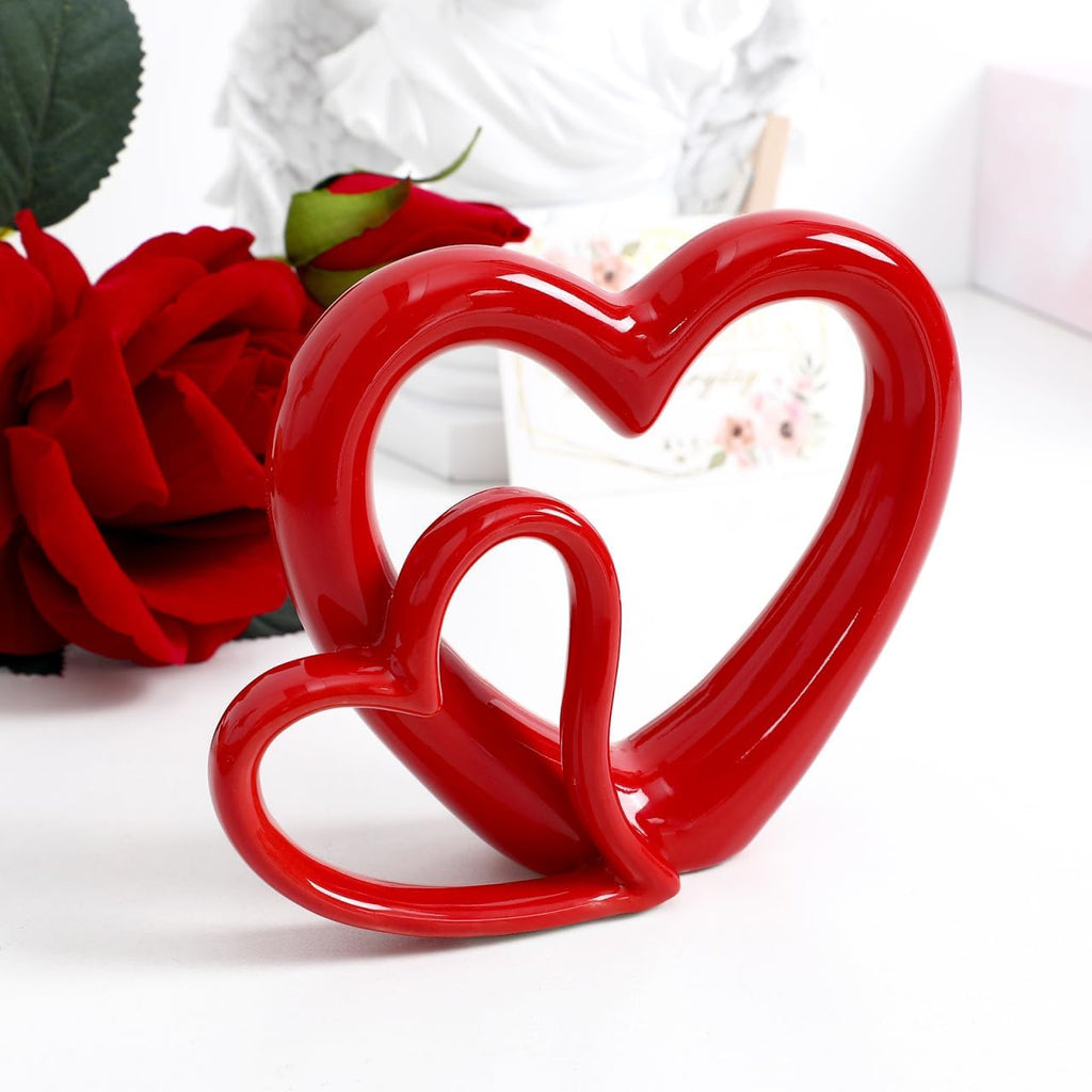 Romantic Red Ceramic Heart Sculpture - Wedding Decor Centerpiece, Valentine's Day, Home Decoration Accent, Heart
