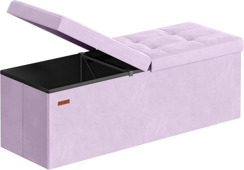Velvet Storage Ottoman, Folding Storage Bench , Toy Chest, Ottoman Coffee Table, 15 x 43.3 x 15 Inch, Hibiscus