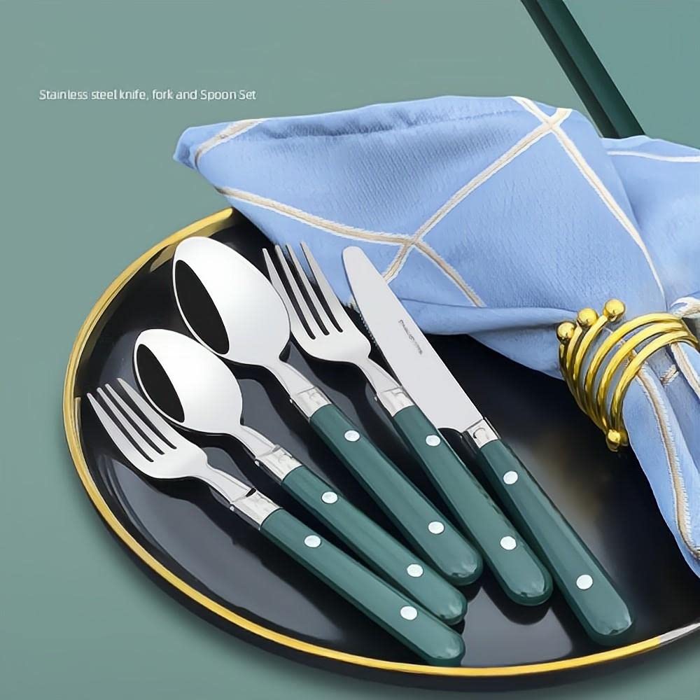 Two Nail Clamp Handles Kitchen Stainless Steel Silverware Tableware Flatware Cutlery Set Steak Knife Fork Spoon