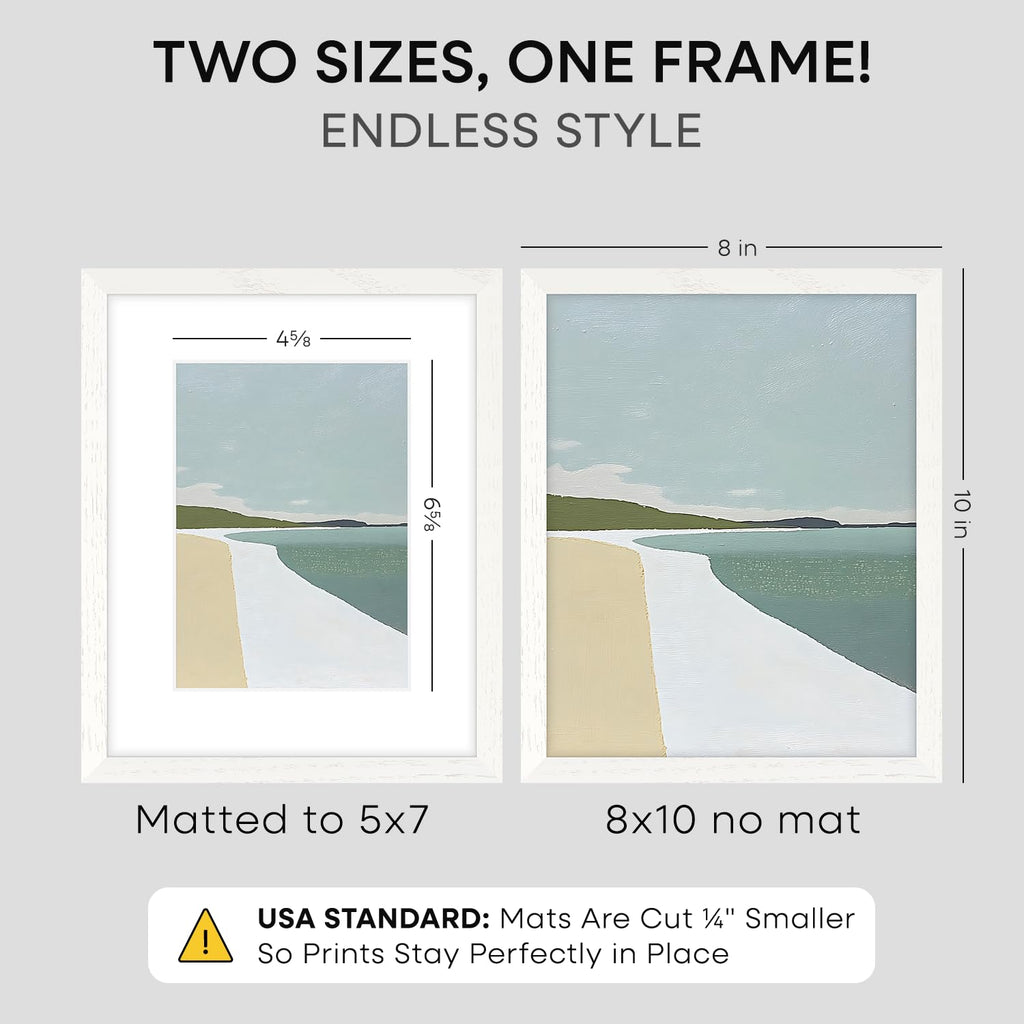 8x10 White Oak Picture Frame, High-End Wood, 5x7 Mat, Glass