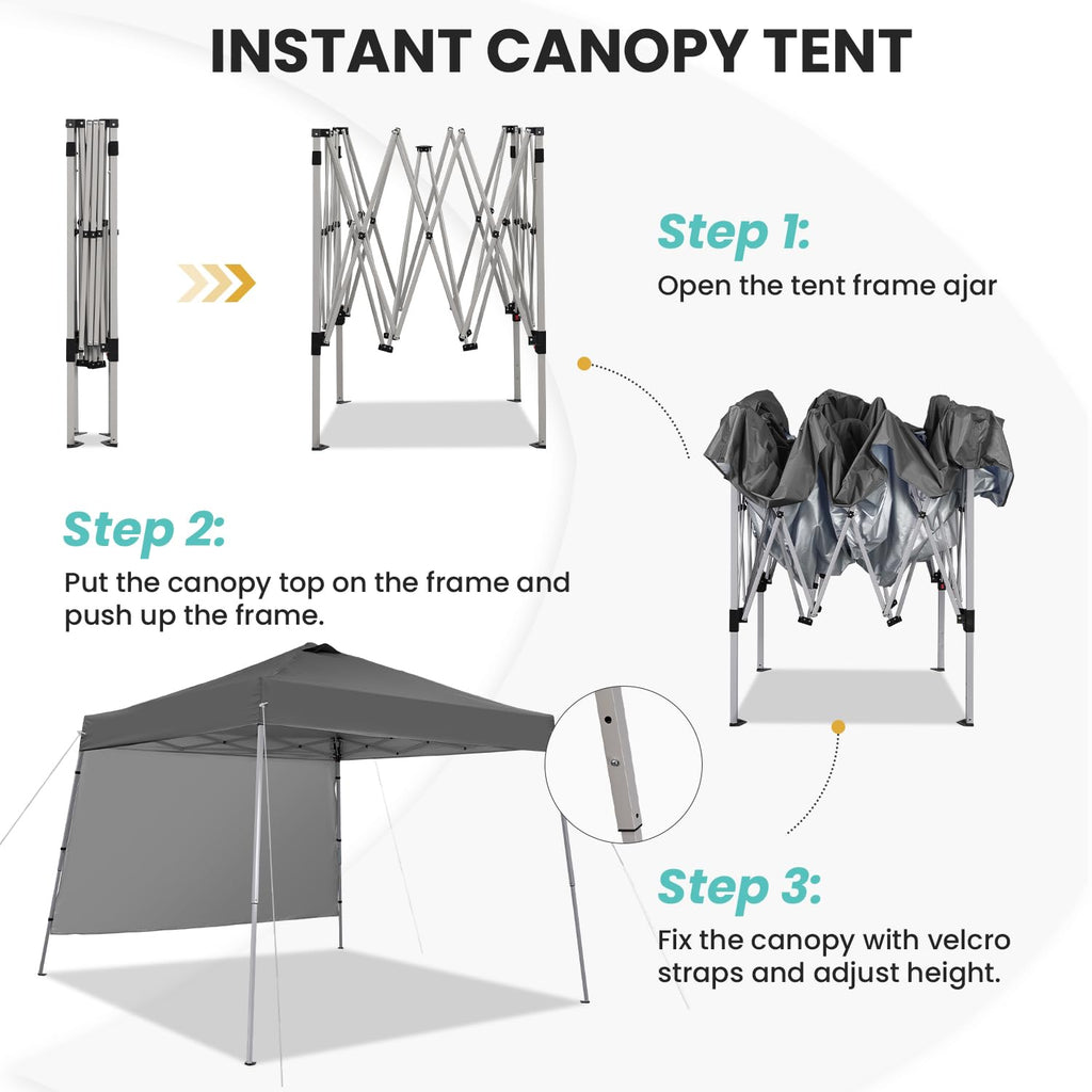 10X10 Slant Legs Pop Up Canopy Tent with 1 Sidewall