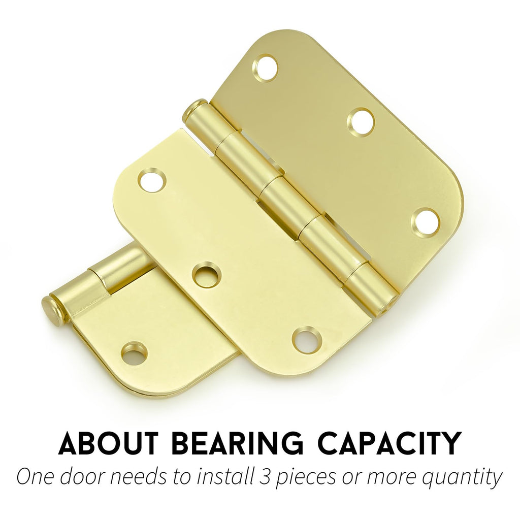 18 Pack 3.5" Polished Brass Door Hinges 5/8" Radius Corners