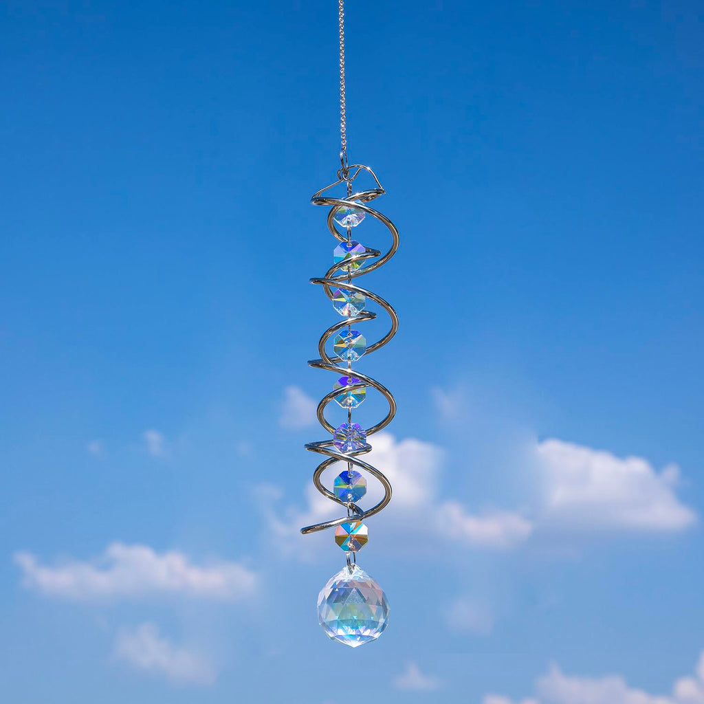 18 inch Gazing Ball Spiral Tail Wind Spinner Stabilizer, Rainbow Maker Hanger Sun Catcher with Hanging Swivel Hook