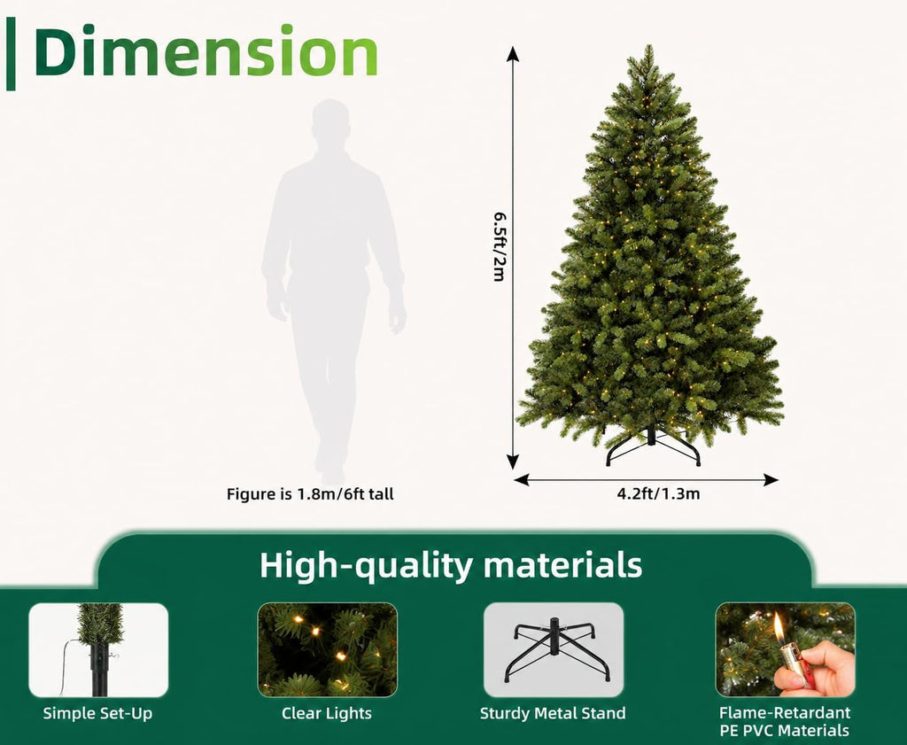 Pre-Lit Artificial Christmas Tree with 650 White Lights