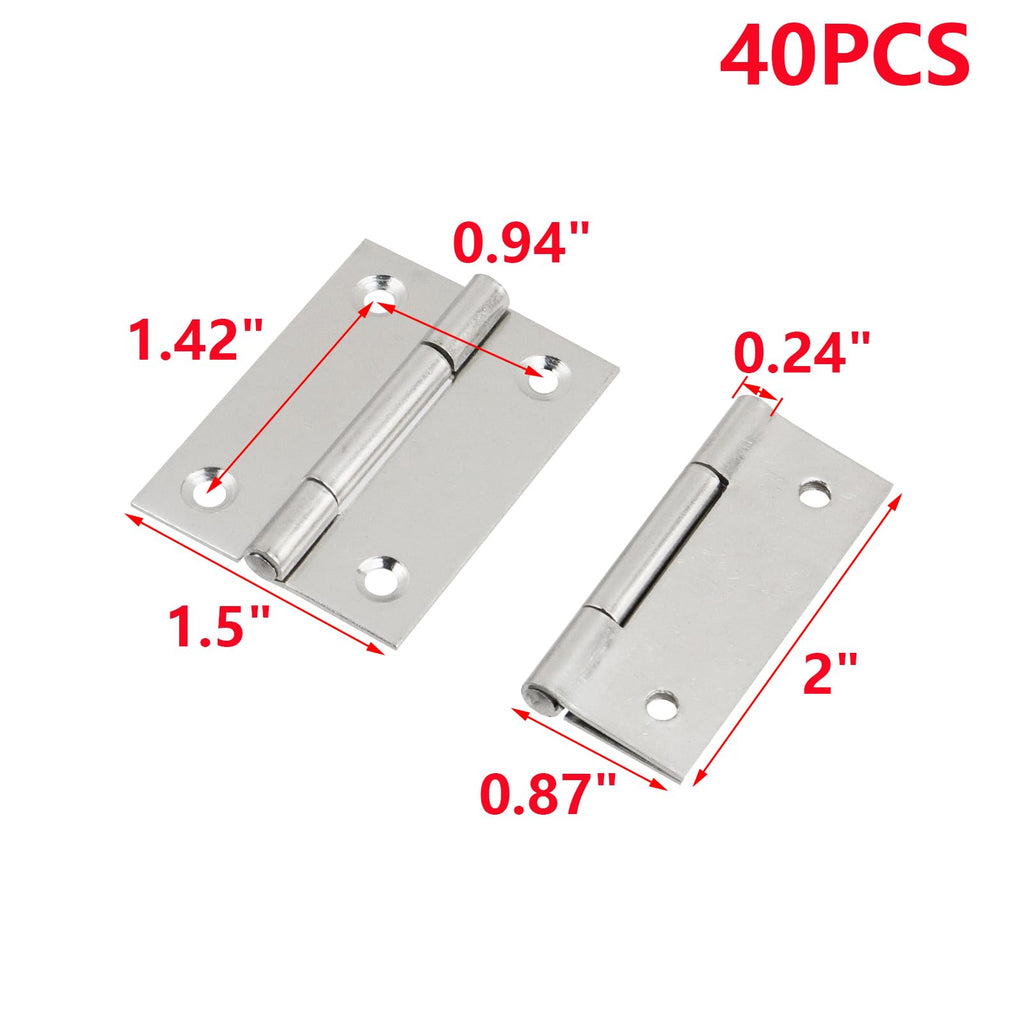 40PCS Stainless Steel Silver Folding Hinges, 2 Inch