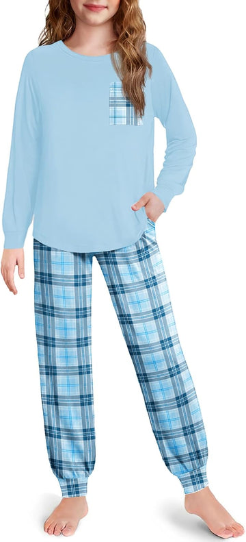 Pajamas for Girls Long Sleeve Pjs Set Soft Ankle Cuff Sleepwear