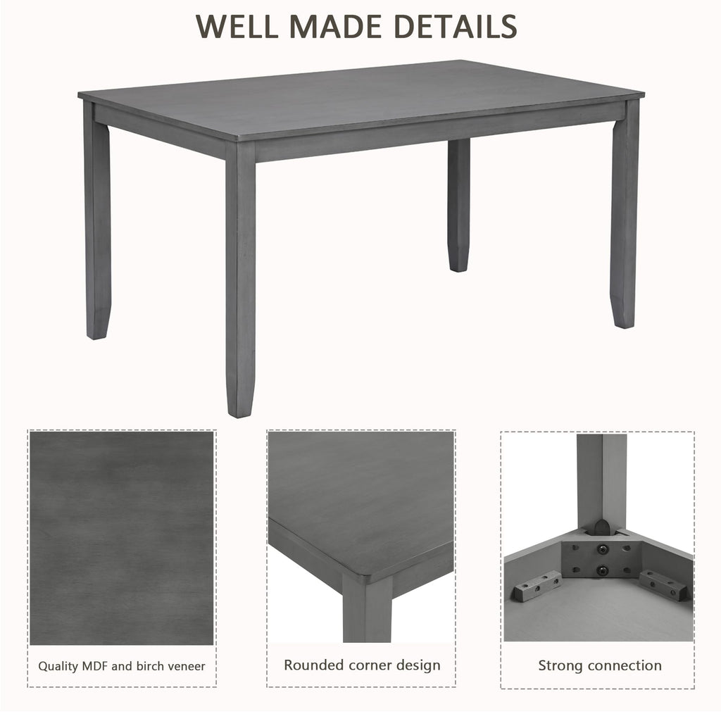 6 Piece Kitchen Dining Room Set, Rectangular Wooden Dining Table with 4 X-Back Upholstered Chairs and 1 Bench, Modern