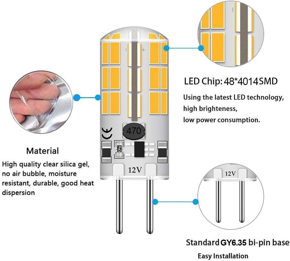 G6.35 Bi-pin Base LED Bulb 4Watt AC DC 12V Silica Gel Crystal Warm White 2700k-3000K Landscape Lighting,JC