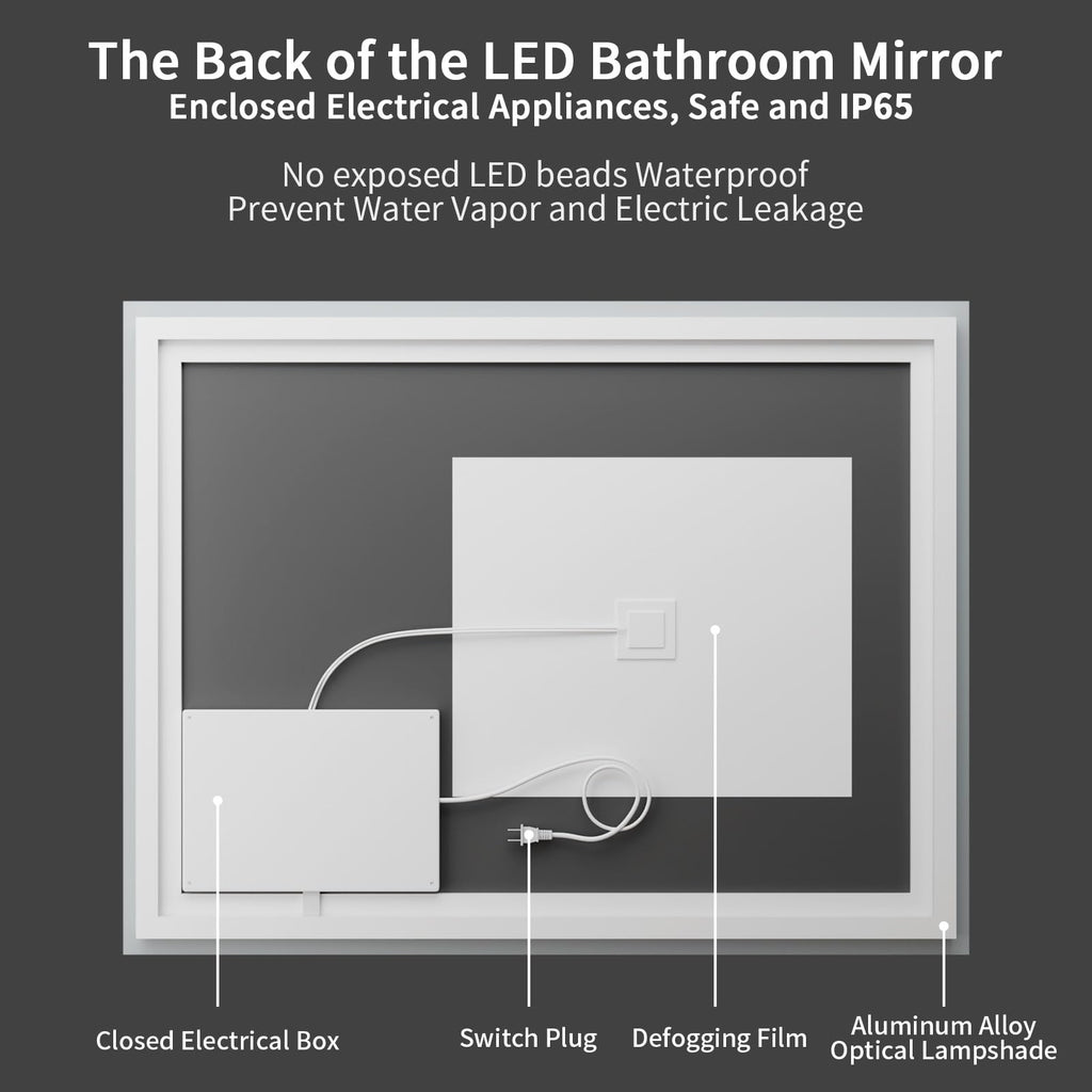 36x36 LED Bathroom Mirror, Shatterproof Mirror with Light