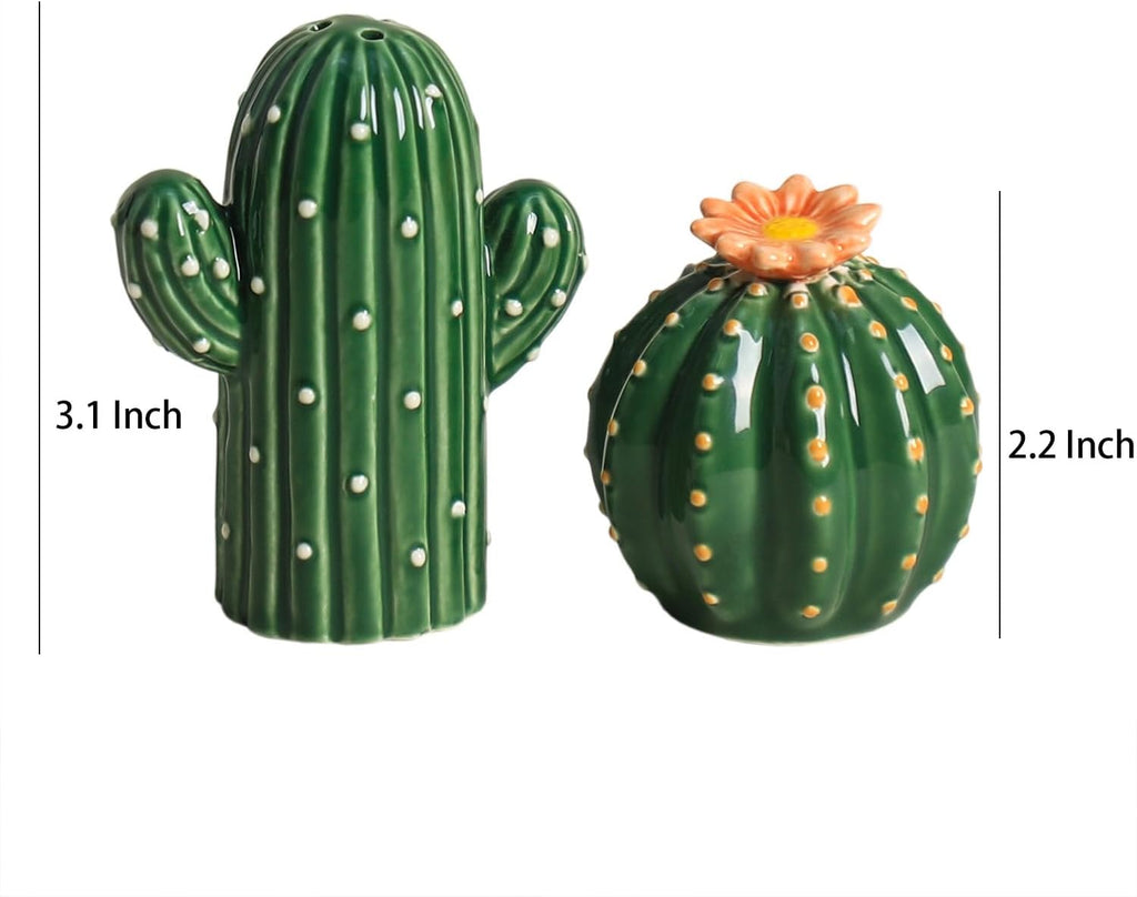 Ceramic Cactus Shape Salt & Pepper Shakers Set, Hand-Painted Cactus Salt and Pepper Shakers, Set - Set of 2