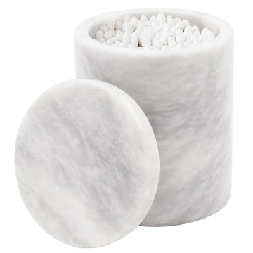 Marble Q-Tip Holder, White 4" Cotton Swab Canister