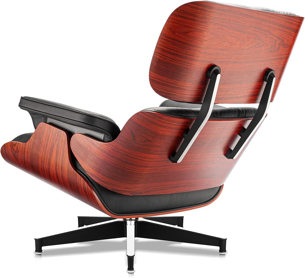 Mid Century Modern Top Grain Leather Chaise Lounge Chair & Ottoman