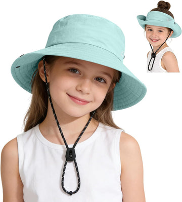 Kids UPF 50+ Sun Hat for Boys Girls Wide Brim Lightweight Bucket Hat for Hiking Beach Safari, Quick Dry Adjustable