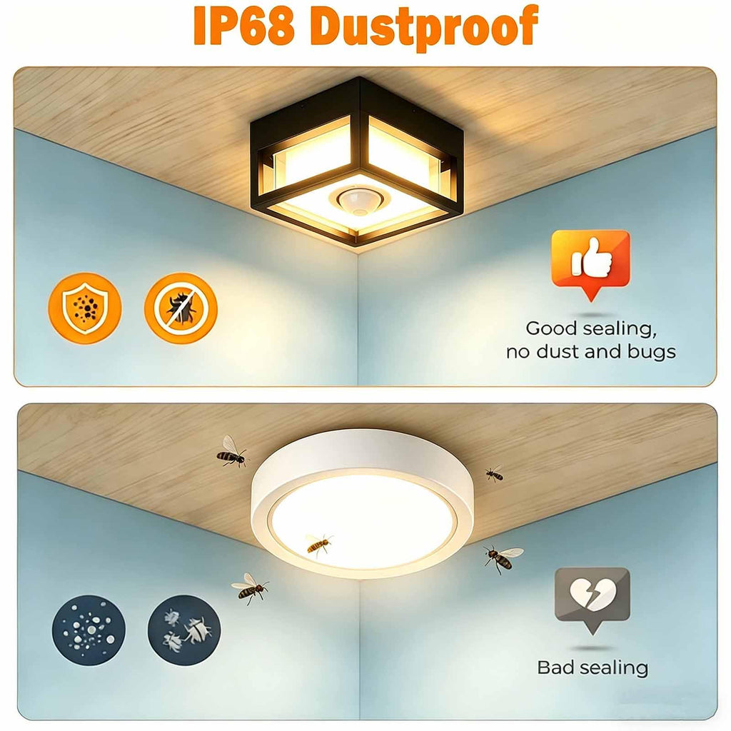 Outdoor Ceiling Light with Motion Sensor, IP65 Waterproof 6.3 inch Porch Lights Outdoor, 20W 3000K LED Square