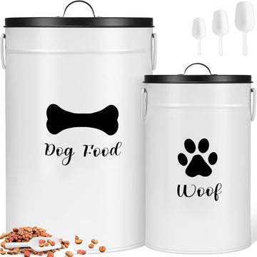 Extra Large 30+14 lb Metal Dog Food Storage Containers, White