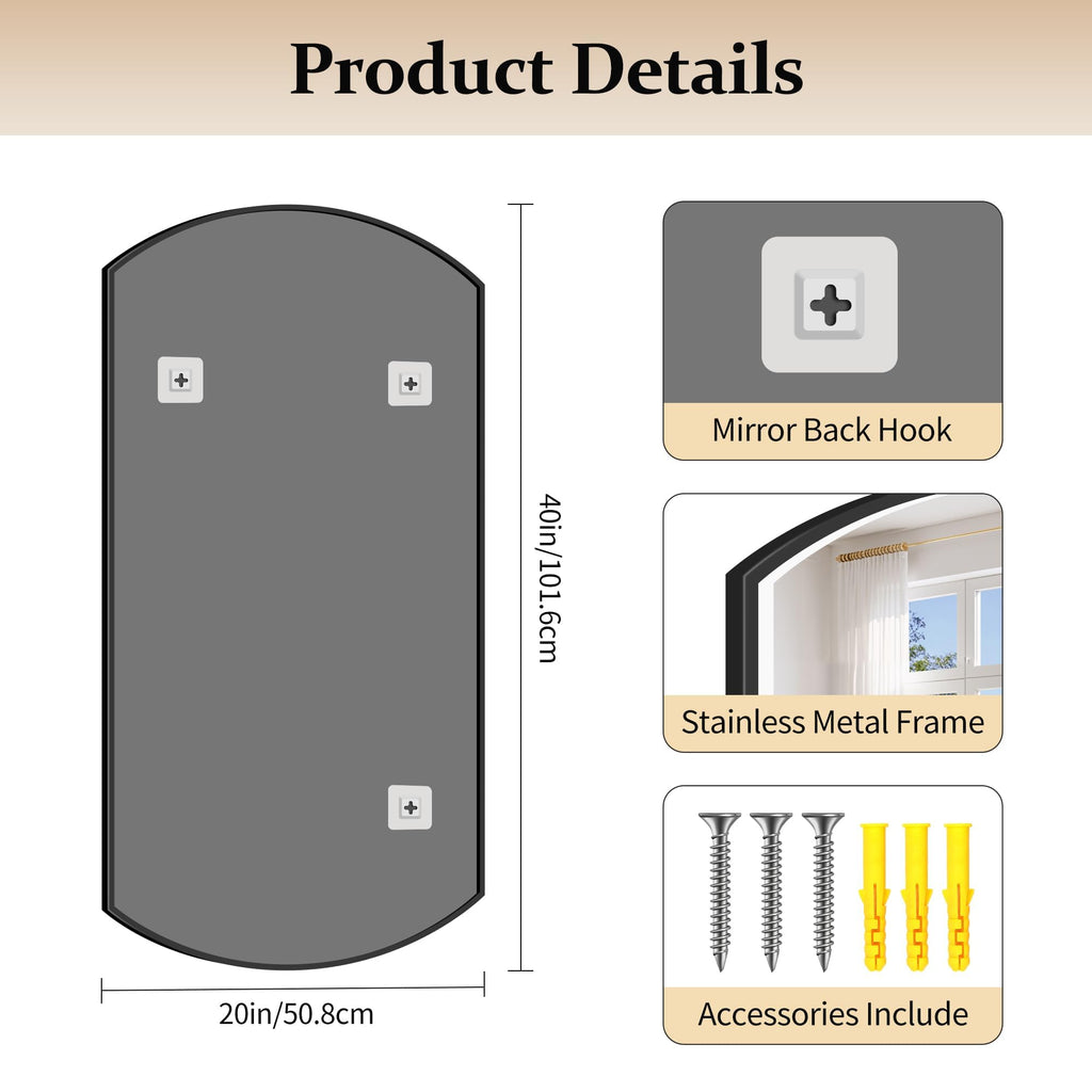 Bathroom, 20x40 Inch Black Oval Wall Mounted with Thin Metal Frame, Modern Bathroom Vanity Mirrors for Over Sink