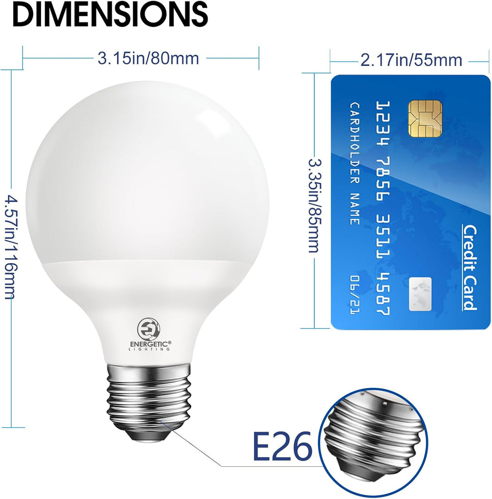 Vanity Globe Light Bulbs G25 LED for Indoor Bathroom Mirror Living Area, 2700K Soft White, Dimmable 600 Lumens, 6W