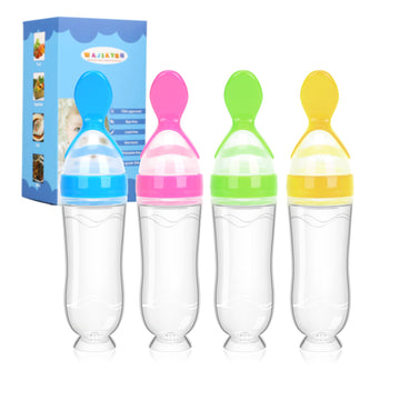 Baby Food Feeder 4 Pack Silicone Baby Food Dispensing Spoon-, 3 oz Squeeze Feeding Spoons with Suction Cup for Boys