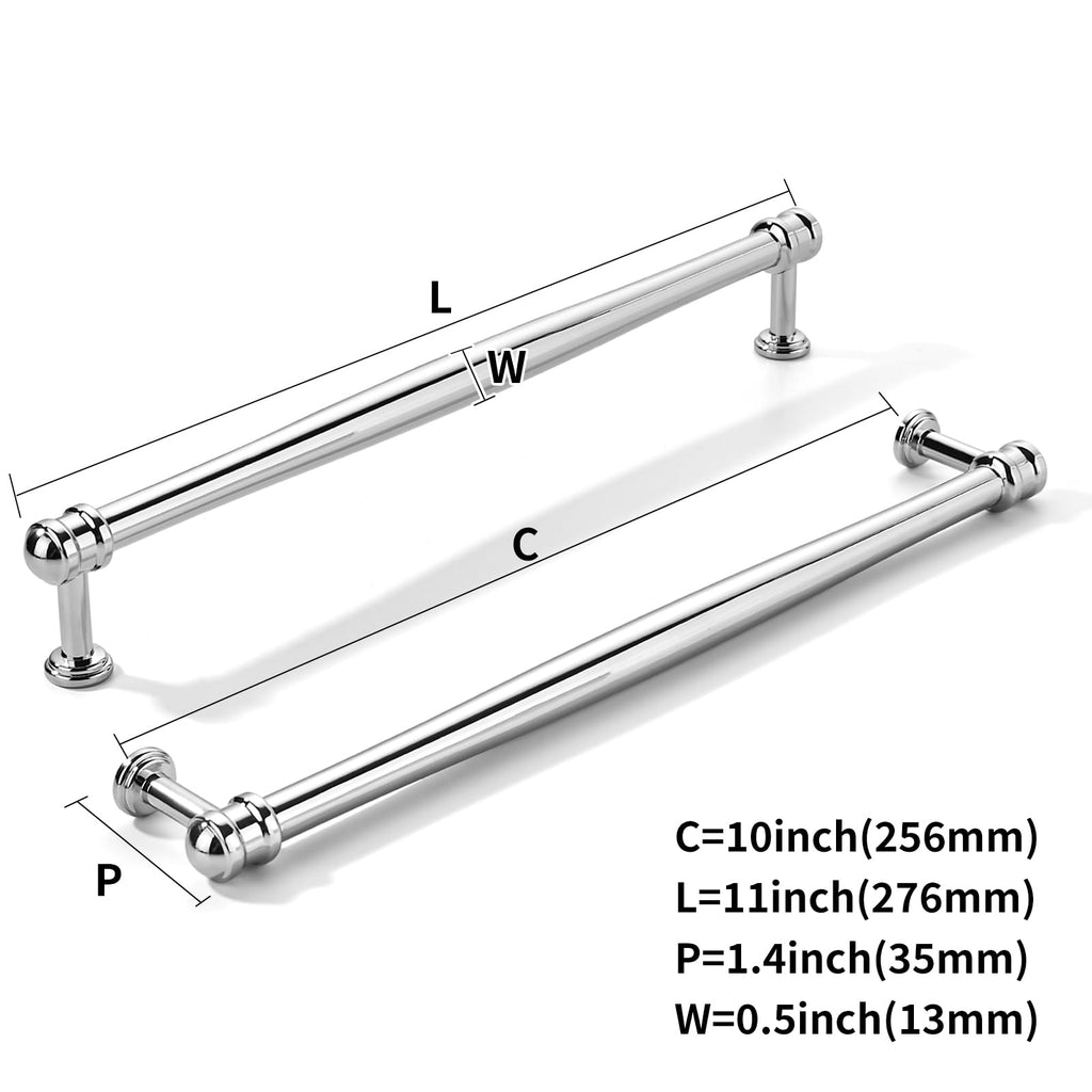 10 Pack 10inch(256mm) Hole Center Vibrant Polished Chrome Cabinet pulls Solid Heavy-Duty Tradition Kitchen Cabinet