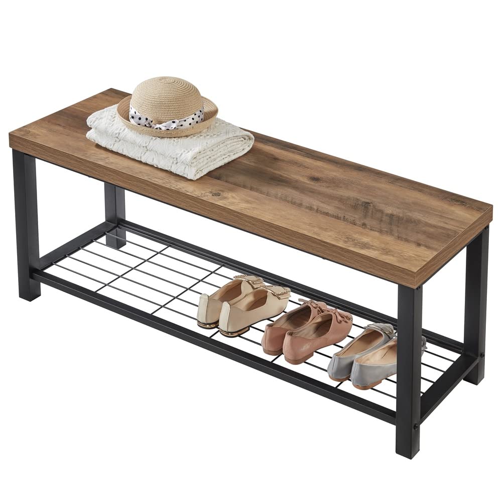 Entryway Bench, Modern Shoe Storage Bench, Rustic Wood and Metal Entry Bench Front Door Entrance, Industrial Indoor