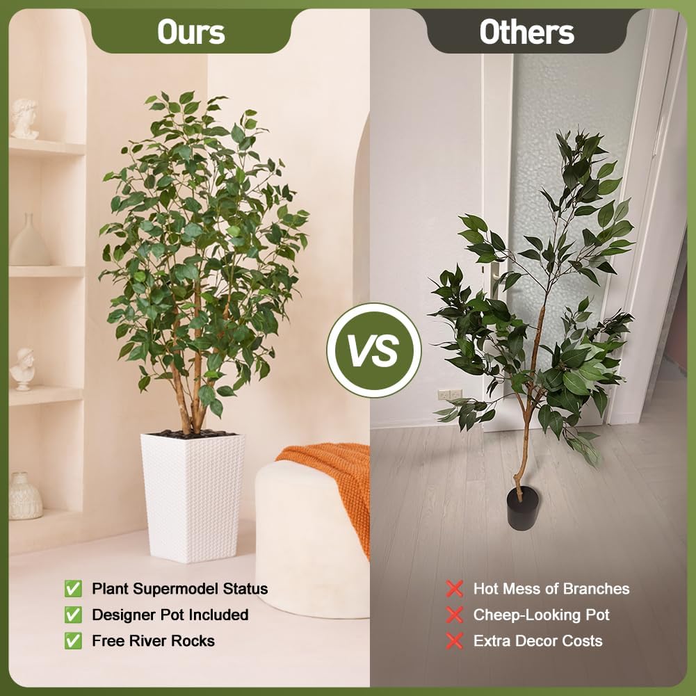 5ft Artificial Ficus Tree,UV Resistant Tall Faux Tree