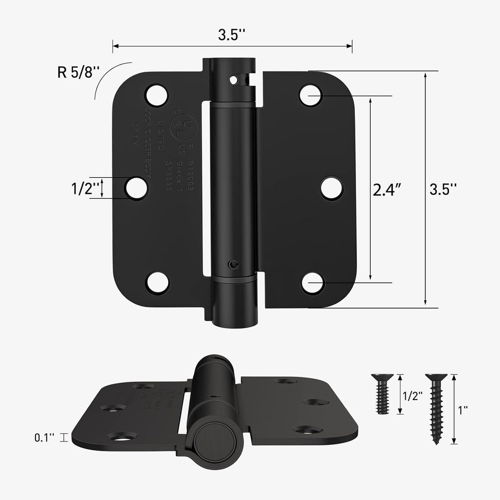 2 Pack Self Closing Door Hinges 3.5 Inch Spring Hinges, Matte Black