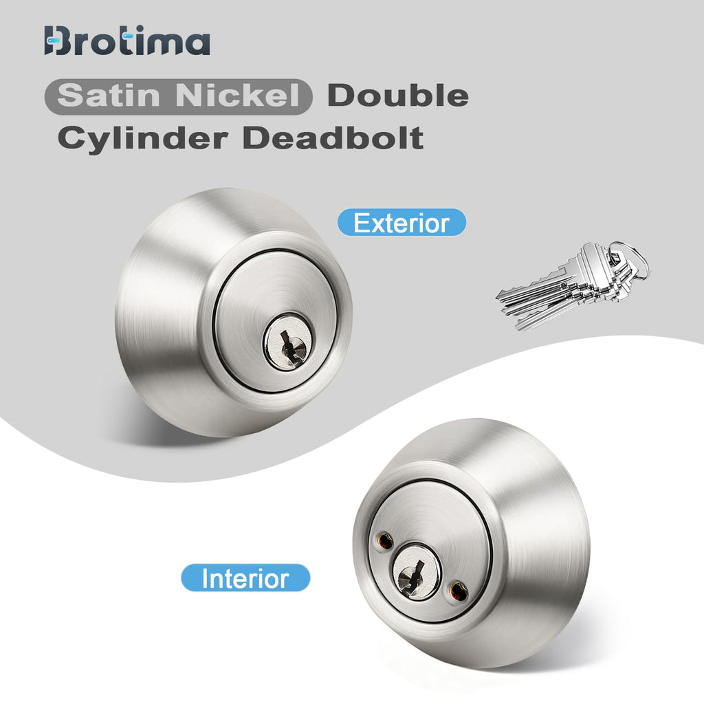 1 Pack Satin Nickel Double Cylinder Deadbolt Lock Set, Keyed Two Sides Door Lock for Exterior and Interior Door