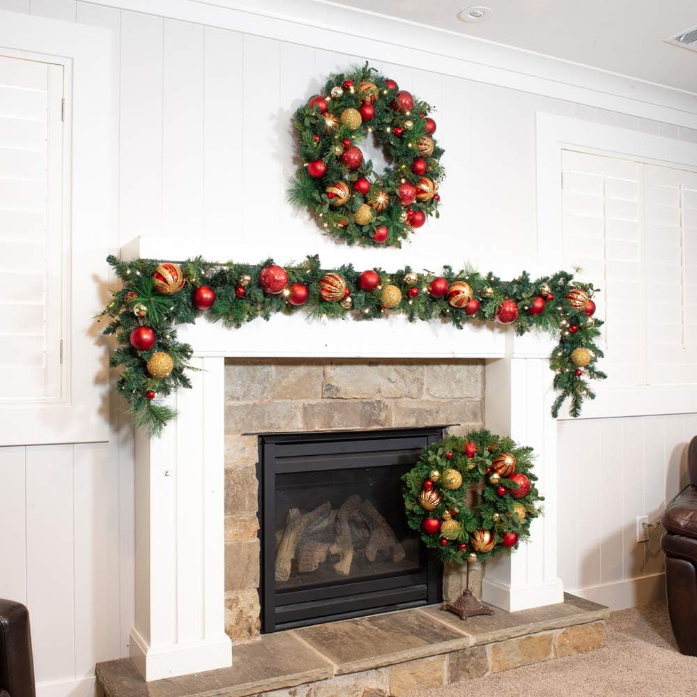 30 Inch Pre-Lit Artificial Christmas Wreath, Christmas Classic Red and Gold