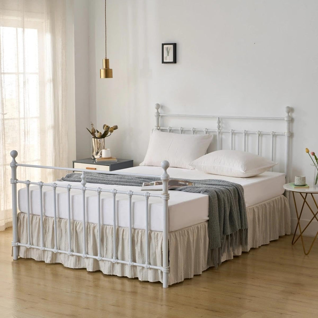 Bed Skirt Full Size - Ruffled Bed Skirt - with Split Corners - Cream