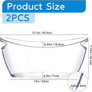 Ice Bucket, 5.5L Small Ice Buckets Clear Beverage Tub for Champagne Beer Sparkling Wine Cocktails, Parties - Set of 2