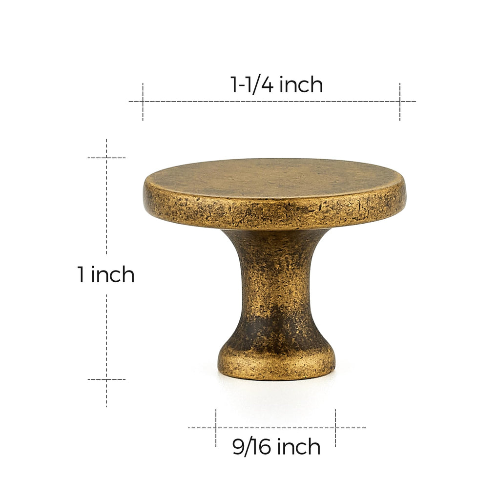 Antique Brass Round Kitchen Cabinet Knobs Pulls 1-1/4 Inch 10 Pack