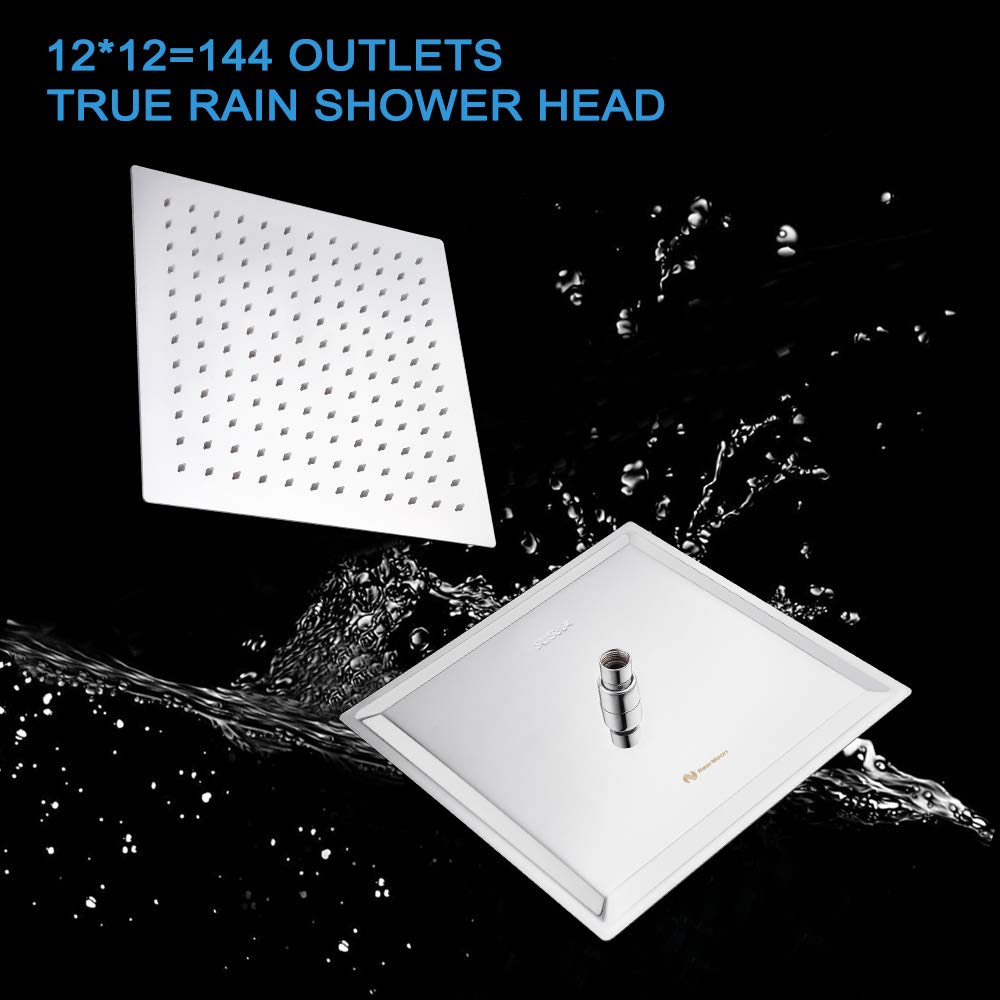 Rain Shower Head, High Flow Stainless Steel Square Rainfall Shower, Waterfall Bath Shower Body Covering, Ceiling or