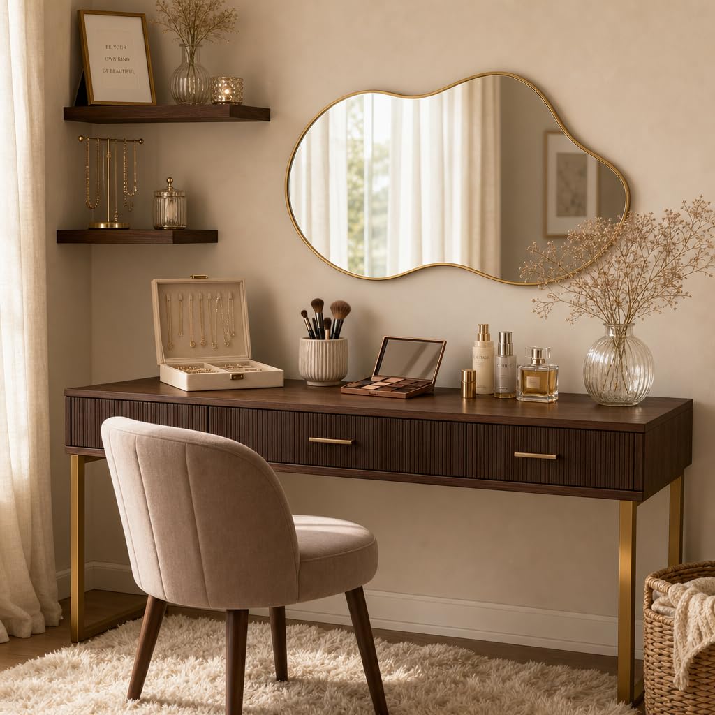 Irregular wall Mirror 26"x46" Gold Asymmetrical Mirror
