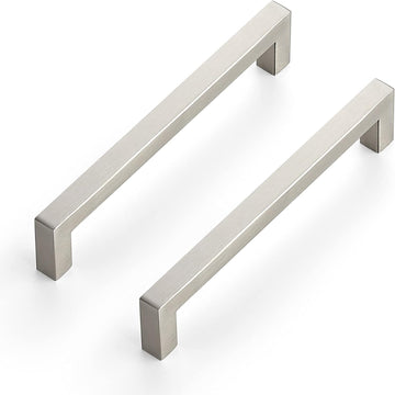 30 Pack 6-1/4 Inch Square Cabinet Handles - Brushed Nickel Pulls, Stainless Steel Drawer Pulls, Kitchen Cabinet Hardware