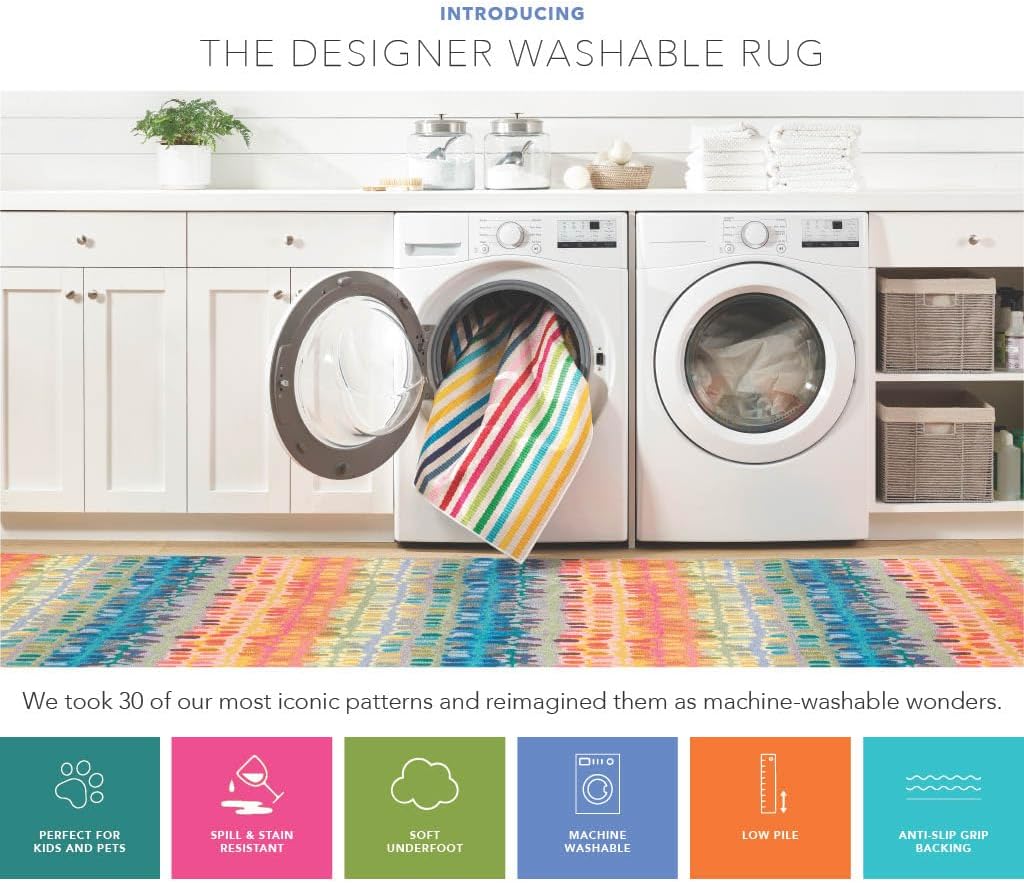 Blue Awning Blue Striped Washable Rug