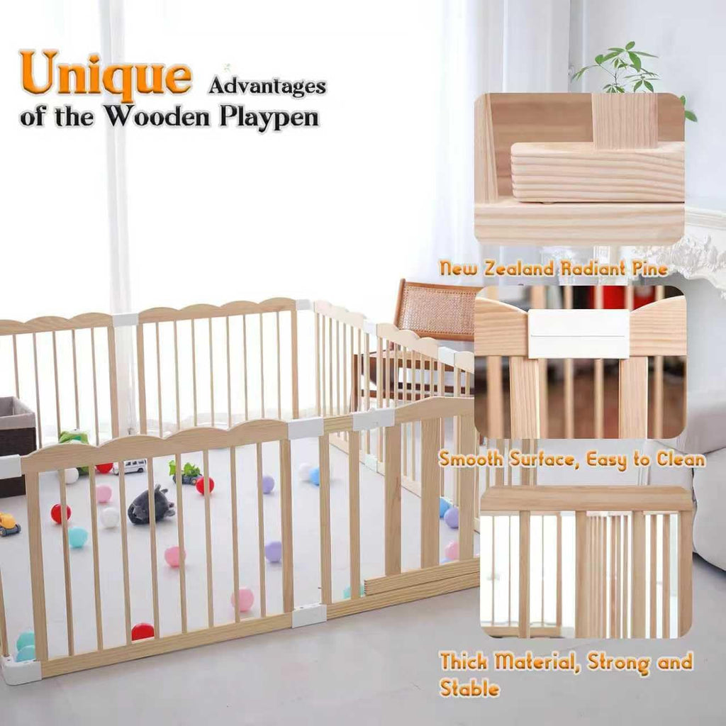 Wooden Baby Playpen 98x65x24In Adjustable Play Yard with Lock Gate | Easy to Assemble, Large Portable Play Pen for