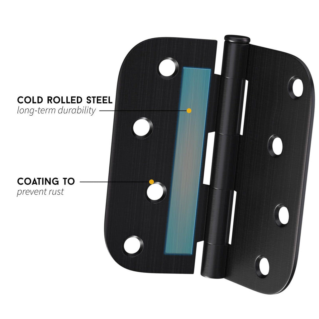 3 Pack 4 inch Oil Rubbed Bronze Door Hinges 5/8" Radius Corners