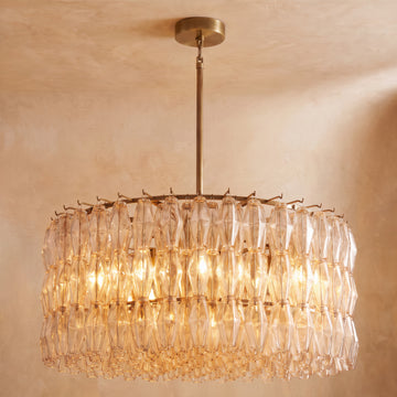 Inspired Chiara Style 37 Inch Round Glass Drum Chandelier Lacquered Burnished Brass - Main Product View