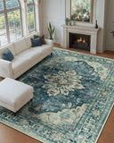 Area Rugs Washable Non-Slip, Floral Vintage Distress Print Pattern Medallion Carpet for Living Room Bedroom Dining Room