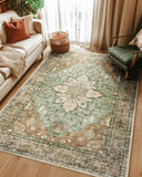 Area Rugs Washable Non-Slip, Floral Vintage Distress Print Pattern Medallion Carpet for Living Room Bedroom Dining Room