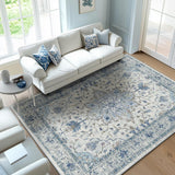 Area Rugs Washable Non-Slip, Floral Vintage Distress Print Pattern Medallion Carpet for Living Room Bedroom Dining Room