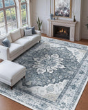 Area Rugs Washable Non-Slip, Floral Vintage Distress Print Pattern Medallion Carpet for Living Room Bedroom Dining Room