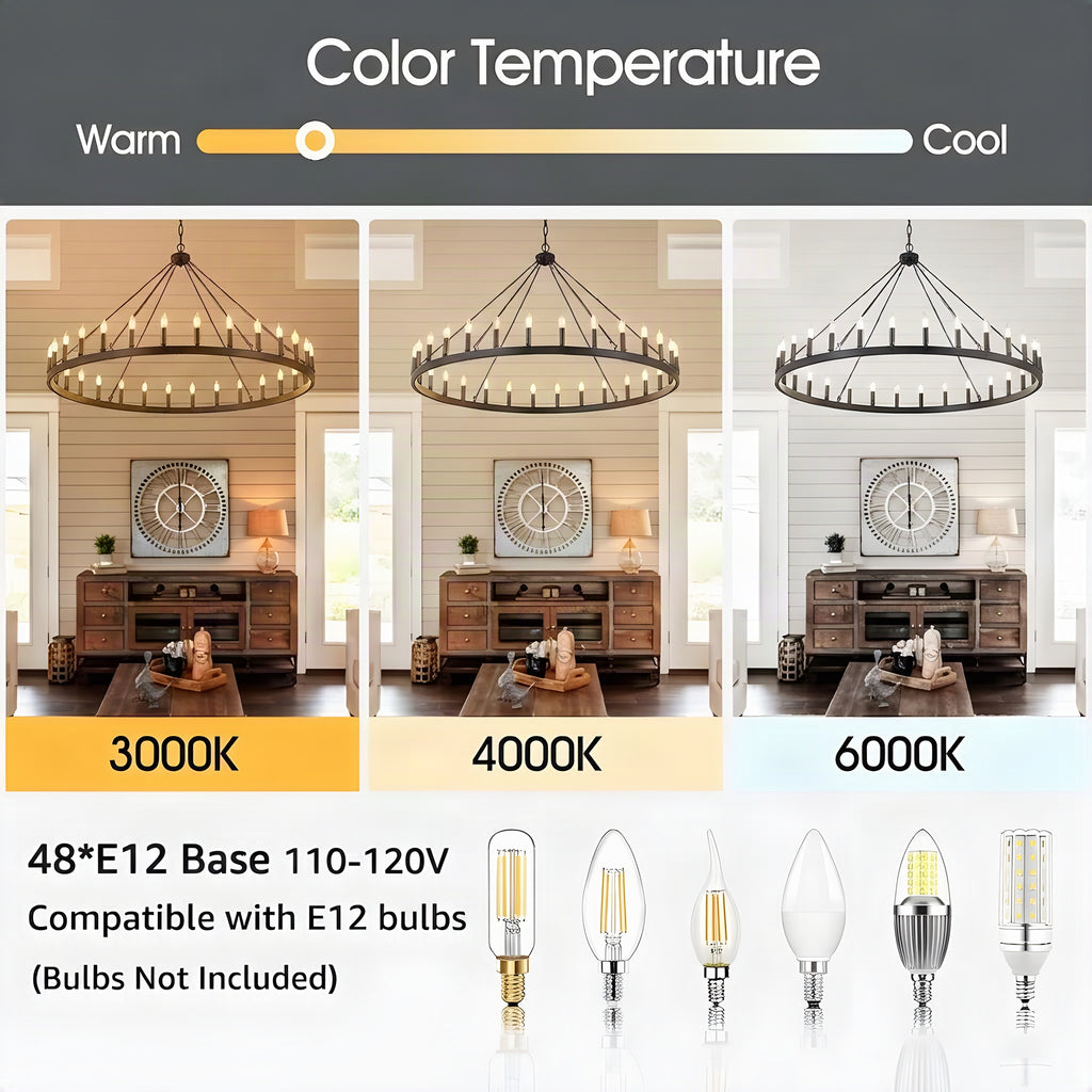 Color temperature comparison 3000K 4000K 6000K with E12 bulb compatibility