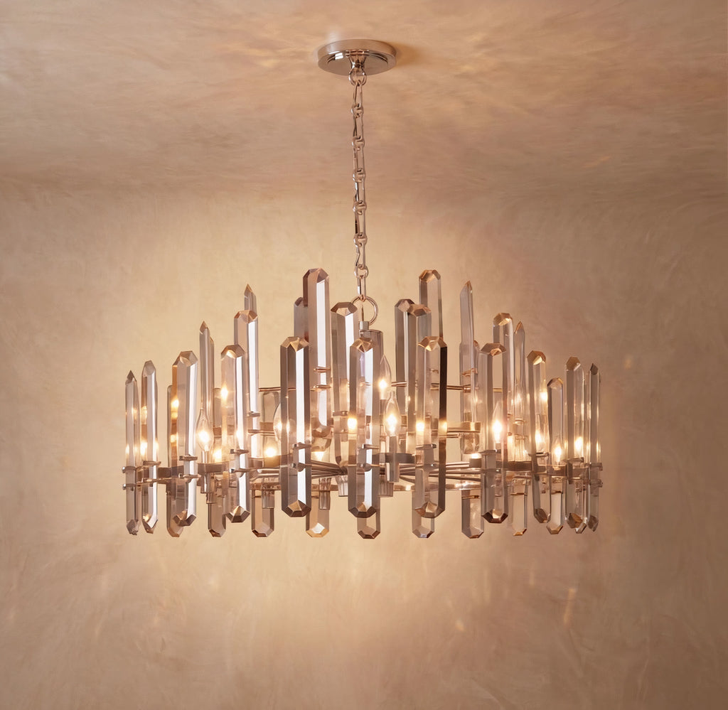 Inspired Bonnington Style 36 Inch Round Crystal Chandelier Polished Nickel - Main Product View