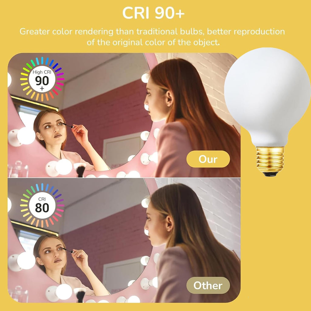 G25 Globe LED Light Bulb, Dimmable, Matte White, E26 Base, 8W, 75W Equivalent, 2700K Warm White, 600LM, Vintage