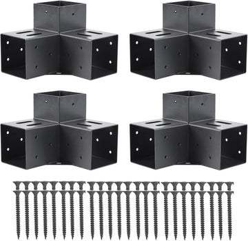 4x4 Pergola Brackets(Actual:3.6"x3.6") 3 Way Right Angle Corner Bracket, DIY Pergola Kit with Black Powder Coated Support Gazebos, Patio Pergolas Log Cabin Outdoor Pergola